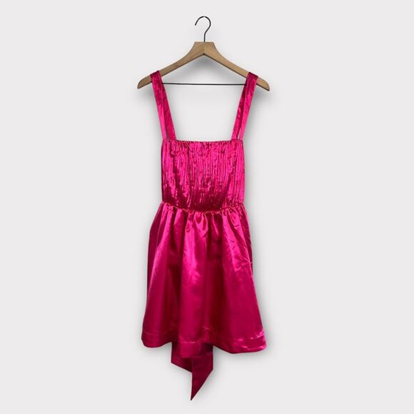 Maeve Bow-Tie Satin Mini Dress Hot Pink US 14 - Picture 5 of 13
